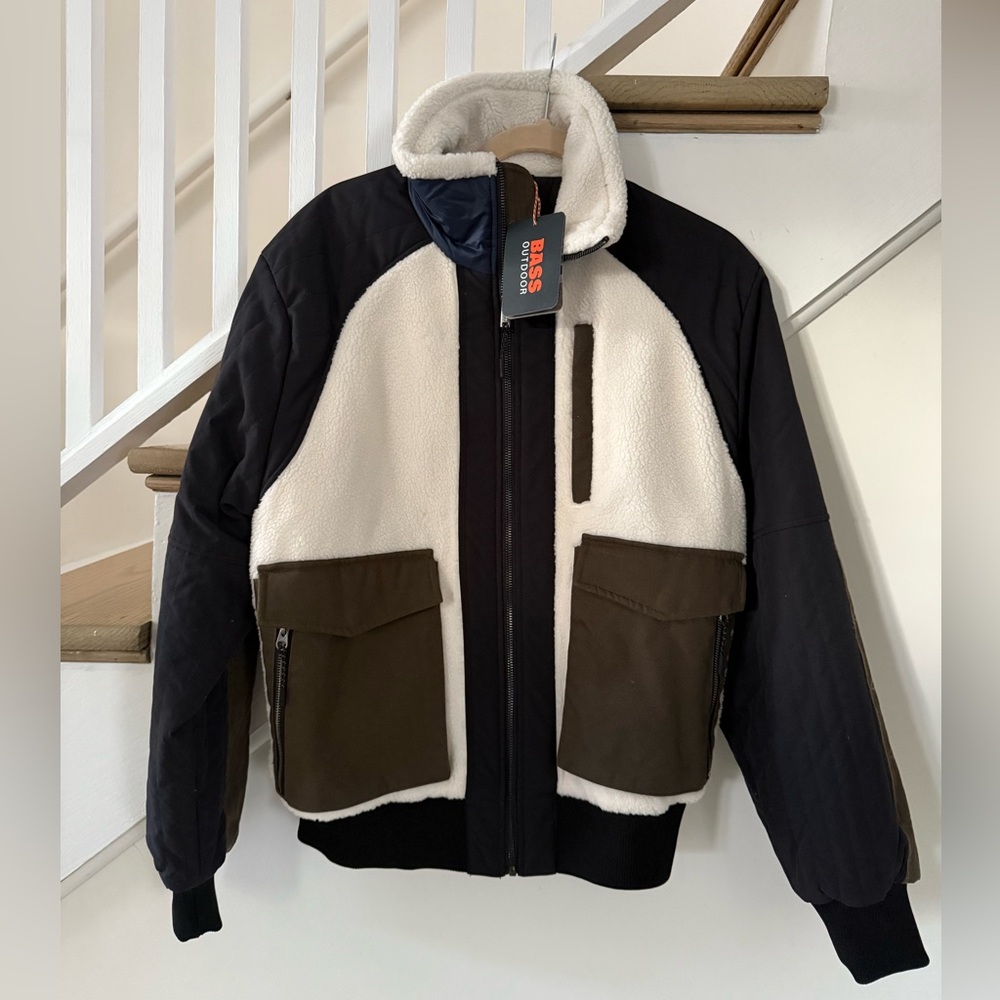 Bass Outdoor Men's Mixed Media Full Zip Bomber Jacket Coat Antique White Size M